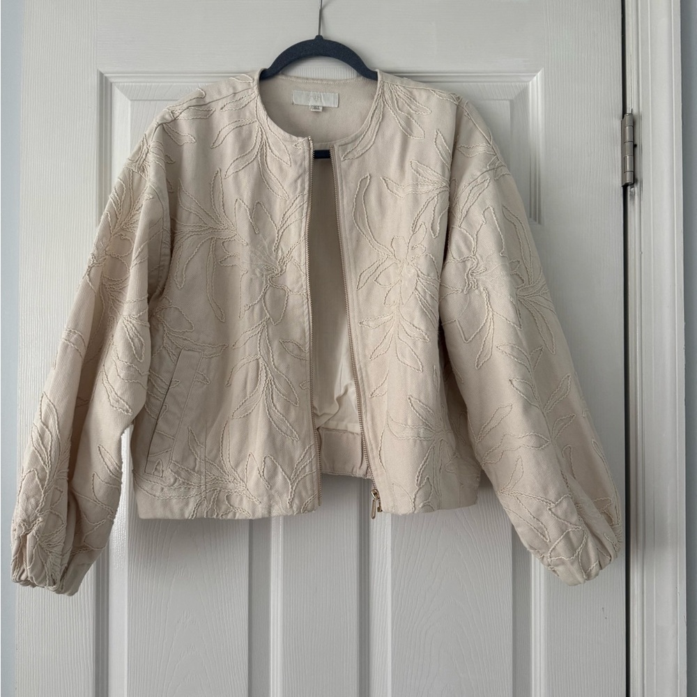 Zara Elegant Cream Embroidered Women's Jacket
